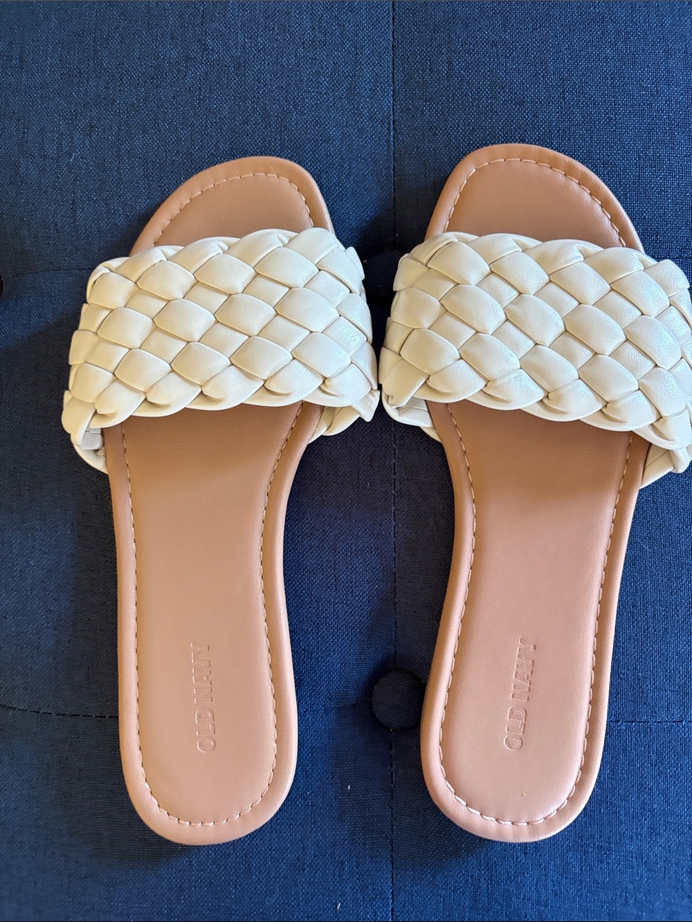 NWT OLD NAVY Cream Braided Slide Sandals Size 7